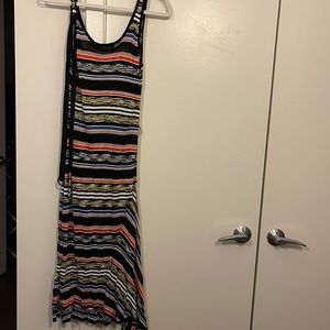 Long Karen Millen stripped dress, comes with belt, size medium